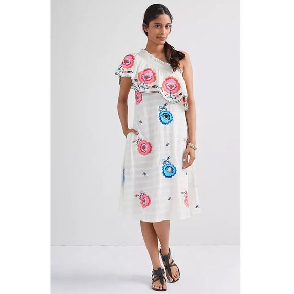 Plenty by Tracy Reese Embroidered Floral One-Shoulder Maxi Dress Sz Small Petite - Picture 1 of 10